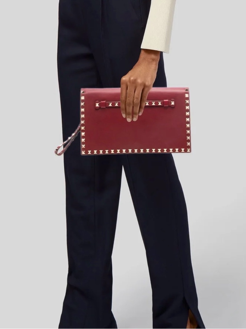Sondra Roberts Burgundy Rock Studded Wristlet Clutch